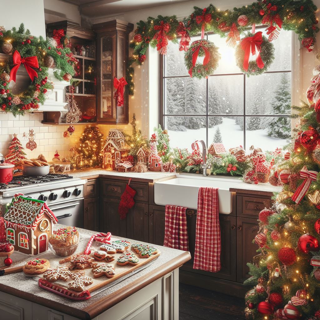 Weihnachtlich geschmückte Küche