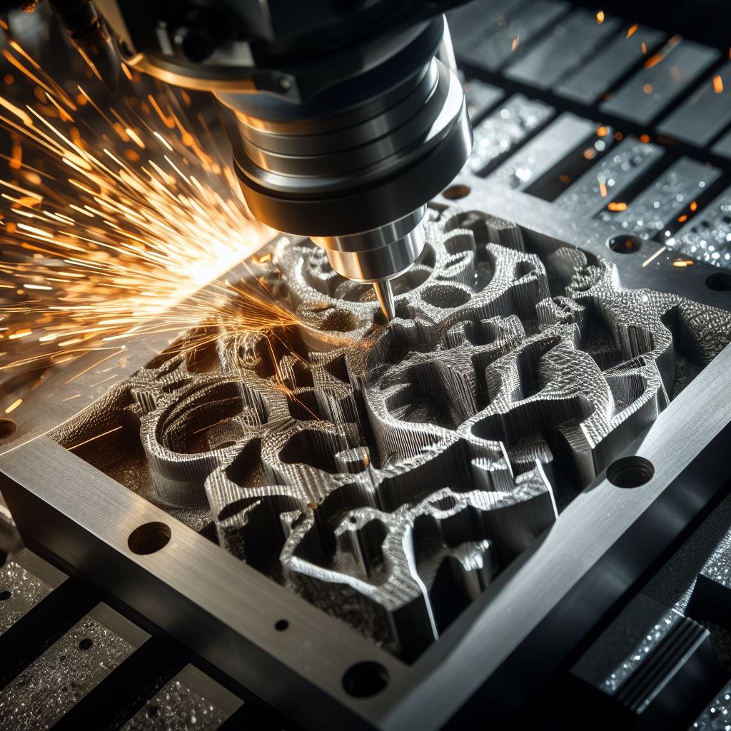 CNC-Fräser bearbeitet Metallwürfel
