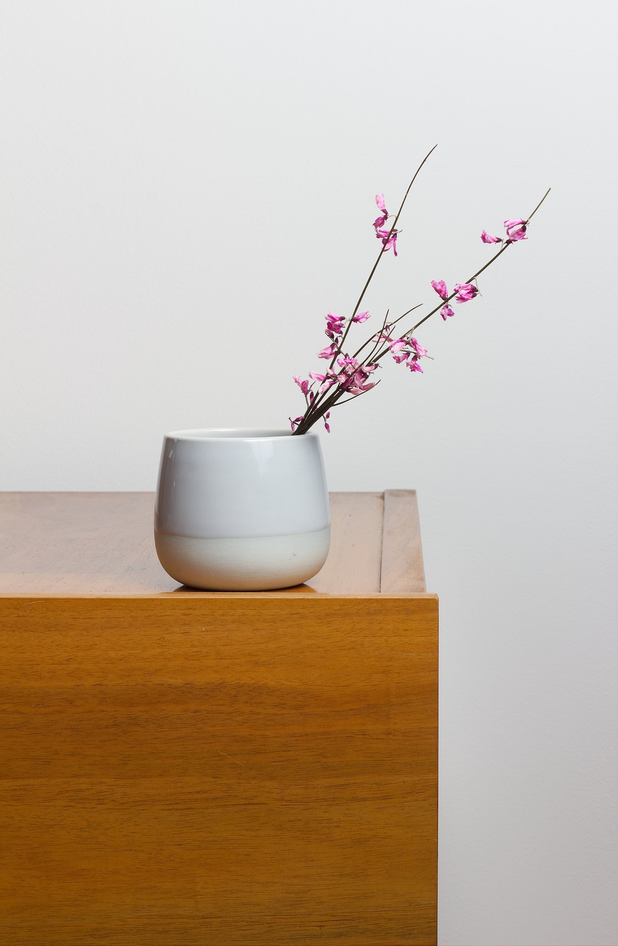 Minimalismus: Vase mit Zweit auf einer Kommode