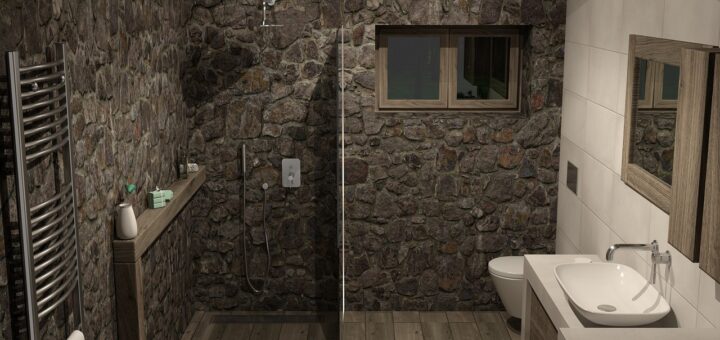 Badezimmer mit Steinwänden