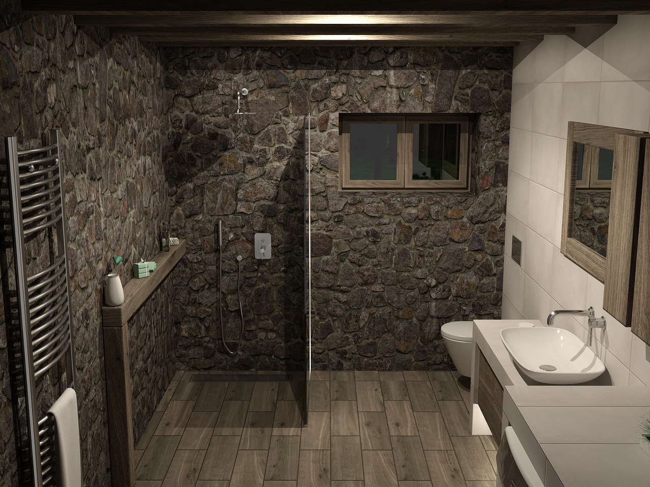 Badezimmer mit Steinwänden