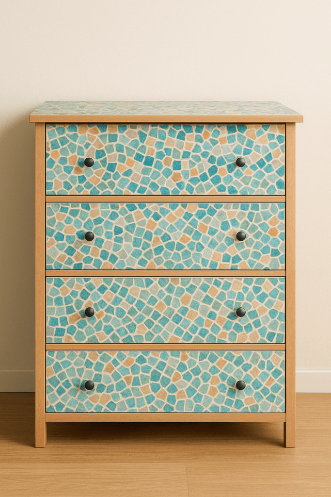 Mit Klebefolie beklebte Kommode