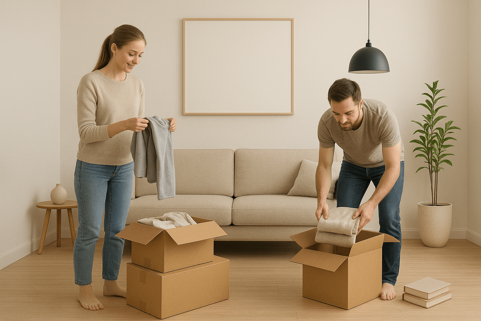 ChatCPT: Bild von einen Paar, das die Wohnung aufräumt