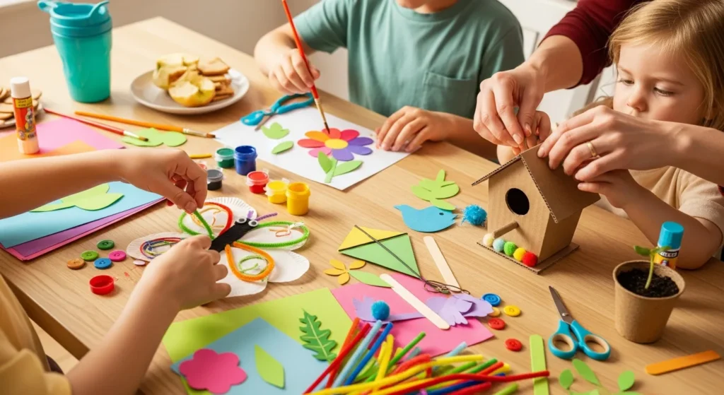 ChatGPT: Erwachsene, die mit Kindern gemeinsam basteln