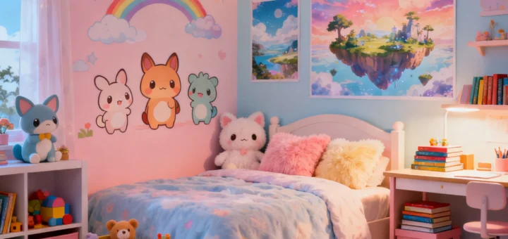 Kinderzimmer mit dem Motto "Anime" (KI generiertes Bild)