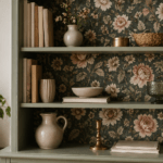 Regalrückwand mit Tapete umgestaltet