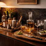 stilvolles heimbar setup aus holz und messing