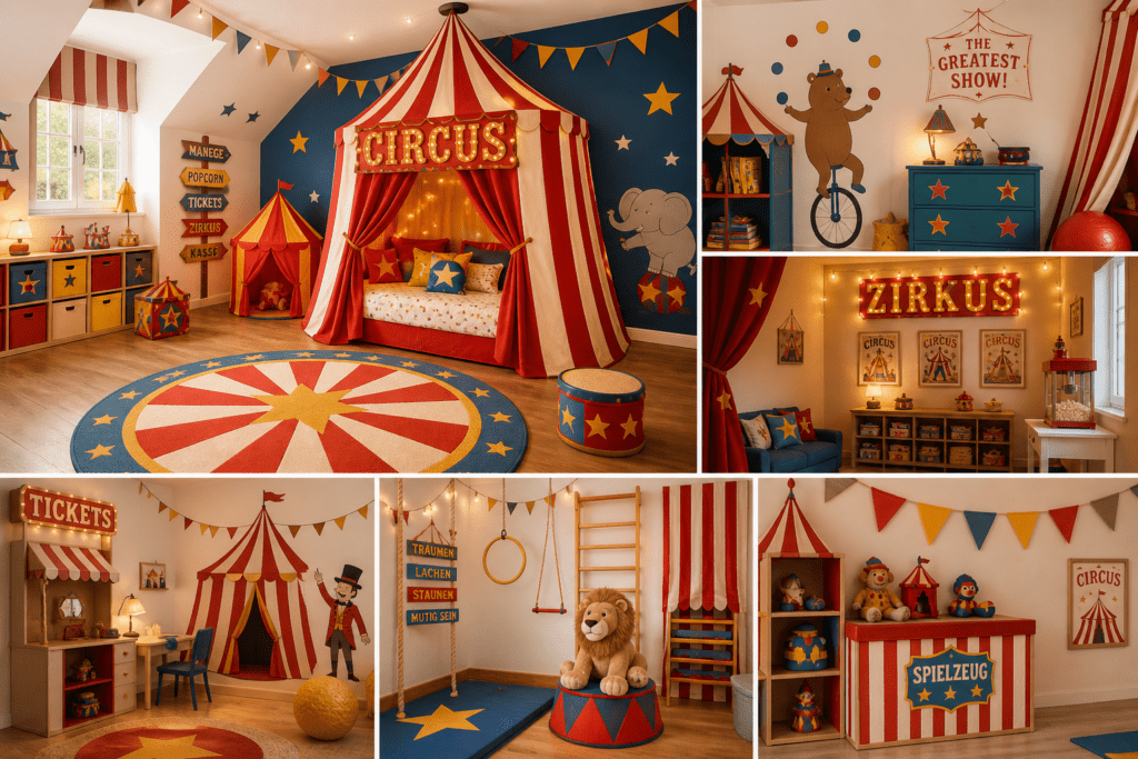 KI-Bild: Kinderzimmer im Zirkusstil