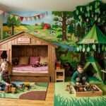 Ki-Bild: Kinderzimmer im Bauernhof- und Wald-Look