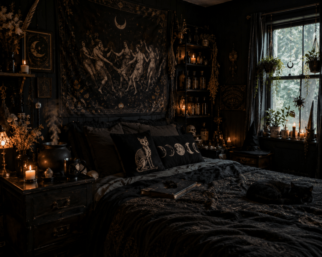 Ki: Bild eines Wohnzimmers im Witchcore-Stil