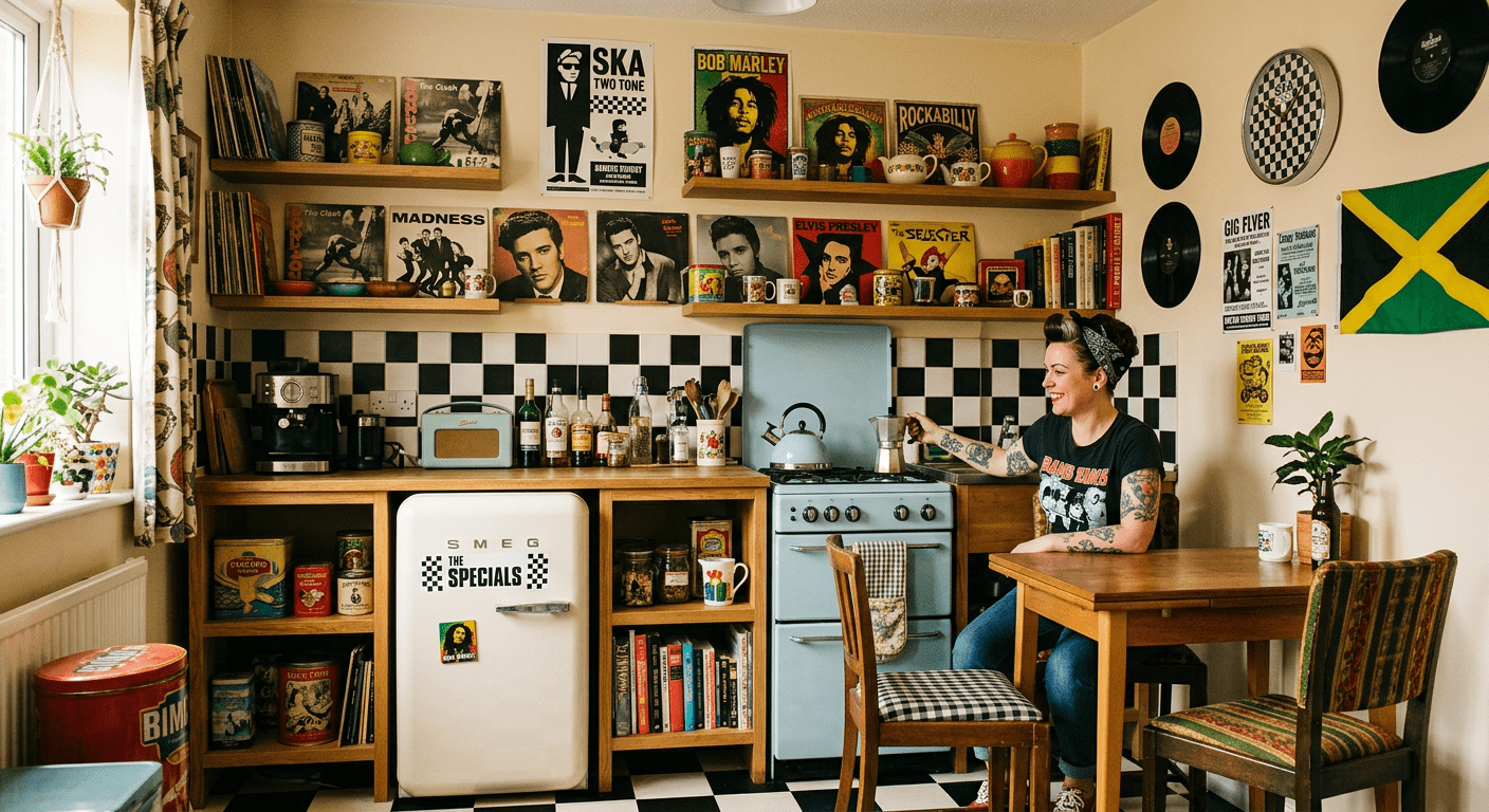 KI-Bild: Mottozimmer mit dem Thema "Ska /  Rockabilly"