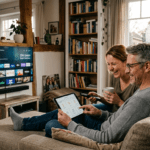 Glückliches mittelaltes Paar genießt Smart Home