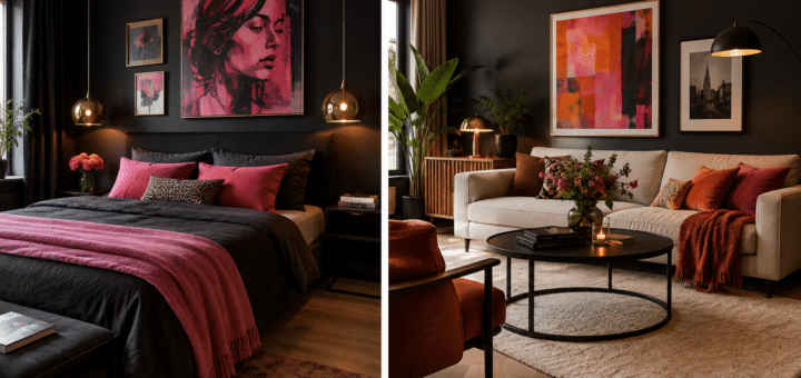 Wohnen in Schwarz, Wohnzimmer, Schlafzimmer