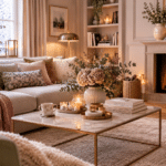cozy wohnzimmer in weiß, rosa und hellgrün